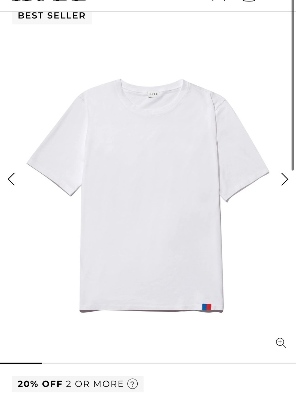 KULE Solid Modern White Crewneck Tee with Red & Blue Hem Tab